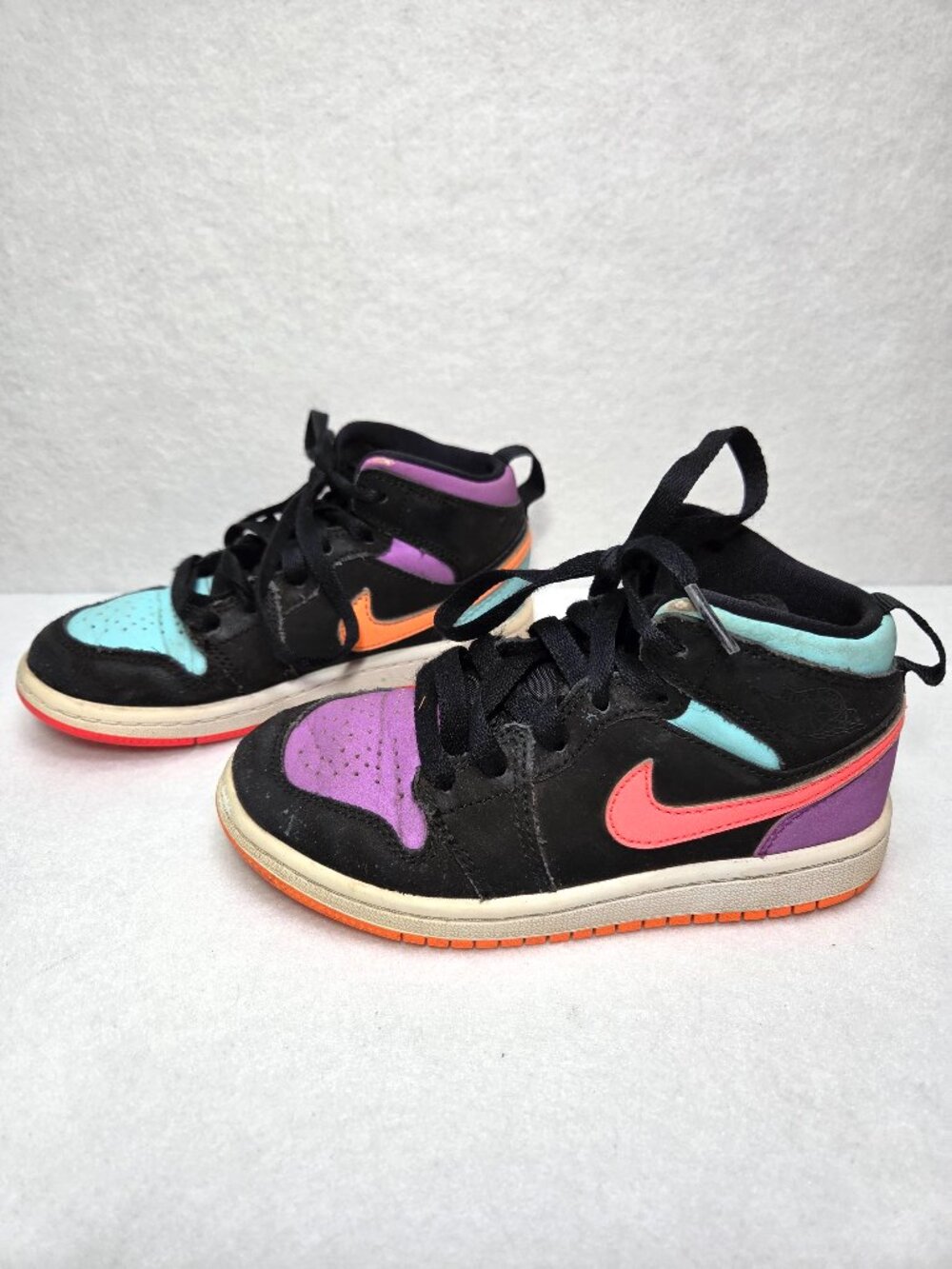 Air Jordan 1 Mid Black Multi Kids 12C Mismatched Colorblock Sneakers 554725-083
